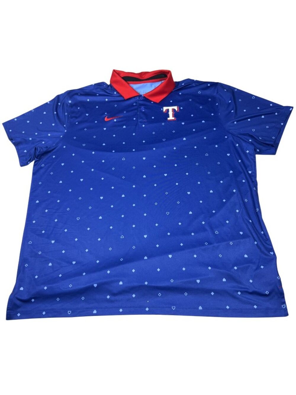 Nike Dri-Fit MLB Mens Texas Rangers Blue Geometric AOP Polo Shirt Size 2XL